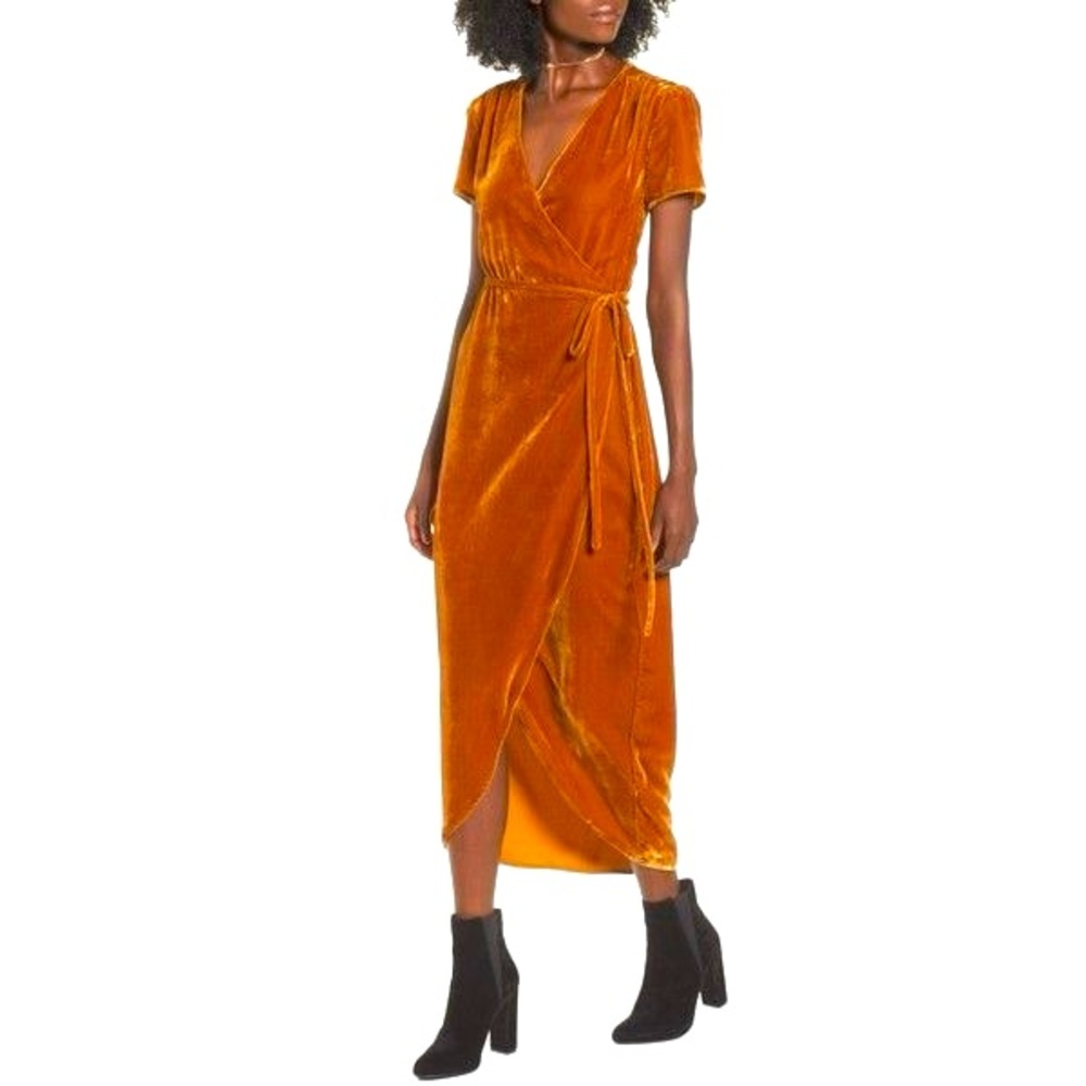 Leith Gold Velvet Wrap Dress